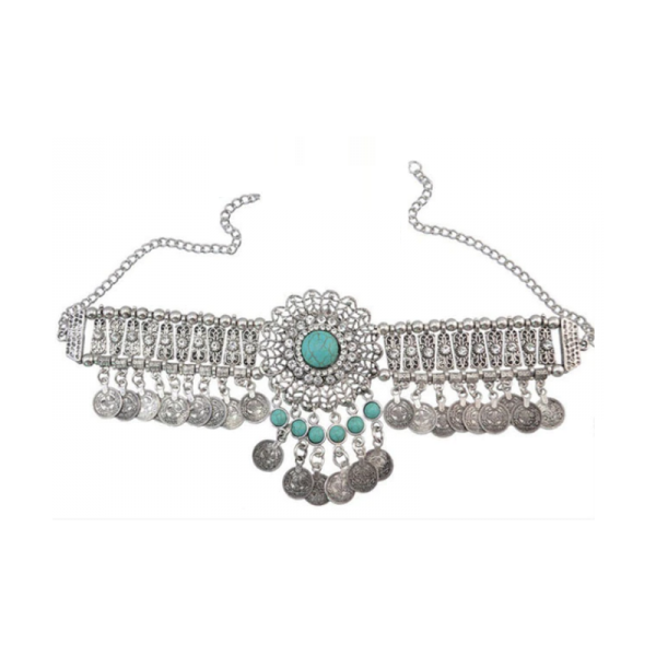 Filigránový velký náhrdelník s tyrkysovými kameny a zirkony