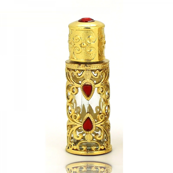 Arabská dóza na parfém mini flakón 3 ml zlatá s rudými kameny
