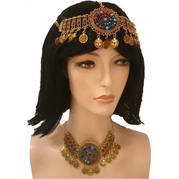 Tribal kovový náhrdelník Kleopatra s korálky - zlatý
