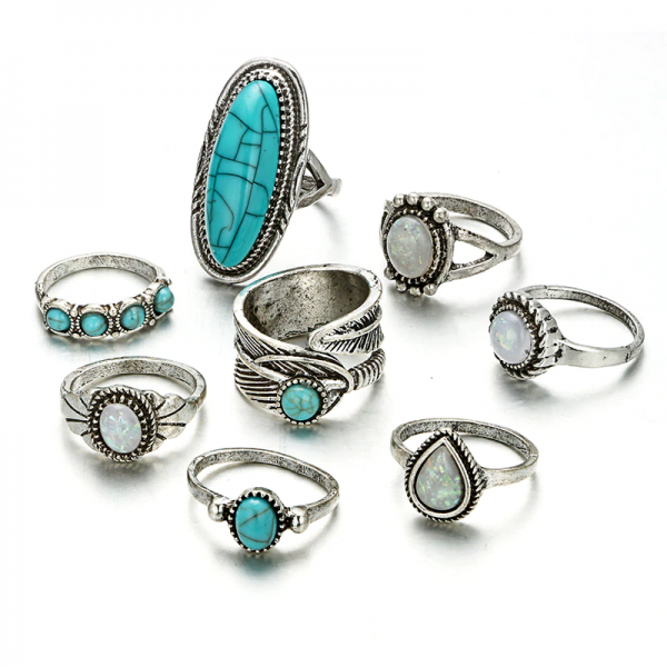 Set 8 kusů retro Vintage prstenů s kameny