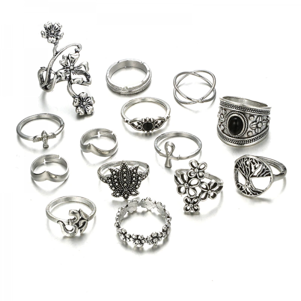 Set 14 kusů retro Vintage prstenů s patinou