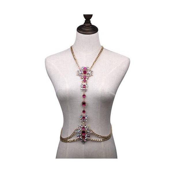 Štrasový náhrdelník přes celý trup s růžovými kameny