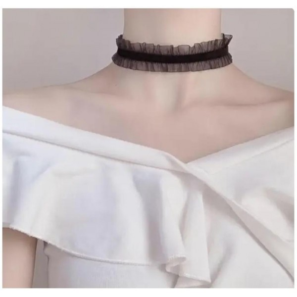 Elegantní náhrdelník úzký obojek kolem krku černý