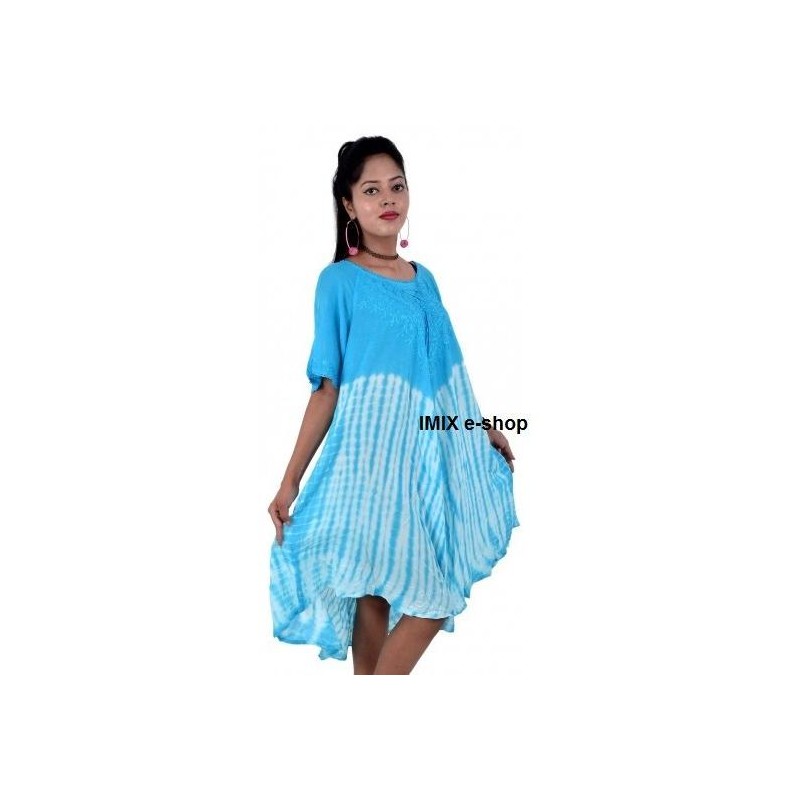 Letní batikované šaty s rukávem se šněrováním