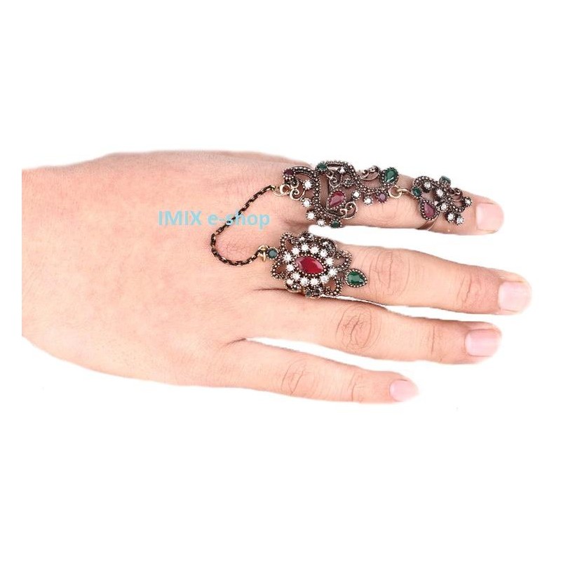 Bollywood orientální kovový trojitý prsten Asira